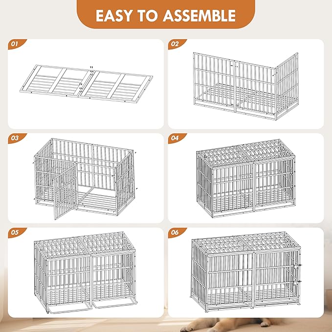 61 Inch Heavy Duty Dog Crate Indestructible and Escape-Proof Dog Crate Cage Kennel for Large/Medium Dogs Extra Large XL XXL with Mat Removable Tray Double Door