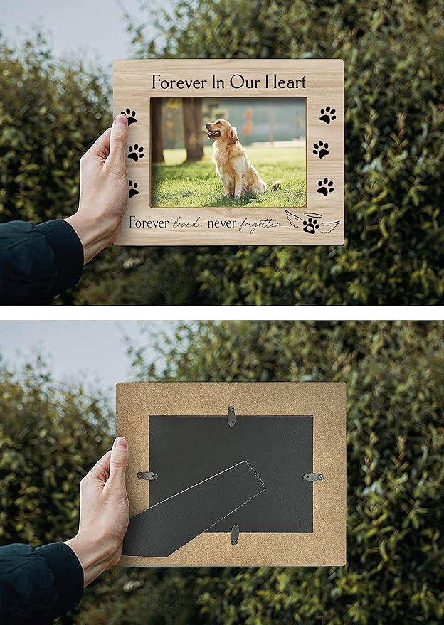 FONDCANYON Forever in Our Heart Pet Memory Picture Photo Frame,Pet Dog Cat Memorial Picture Frames,Pet Loss Sympathy Gift,Sympathy Gifts For Loss Of Dog,Passed Away Dog Memorial Gifts(5x7 Inch Photo)