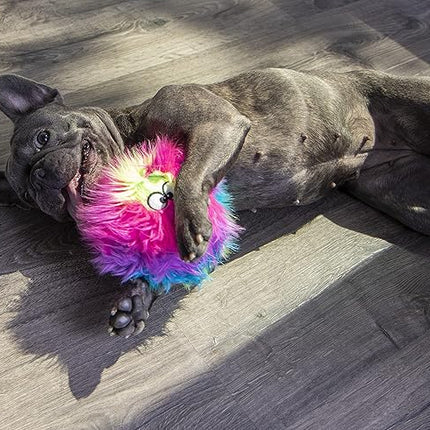 goDog Furballz Squeaky Plush Ball Dog Toy, Chew Guard Technology - Rainbow, Small