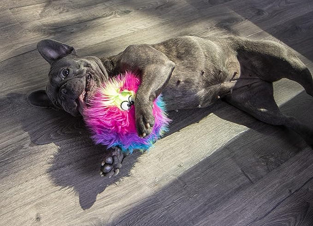 goDog Furballz Squeaky Plush Ball Dog Toy, Chew Guard Technology - Rainbow, Small