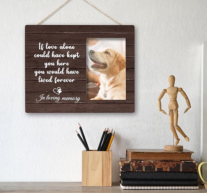 SRADMO Dog Memorial Picture Frame,Dog Frames For Pictures Memorial, Pet Dog Cat Memorial Photo Picture Frame 10×8,Dog Picture Frames For Dogs That Passed,Passed Away Dog Memorial Gifts (Brown)
