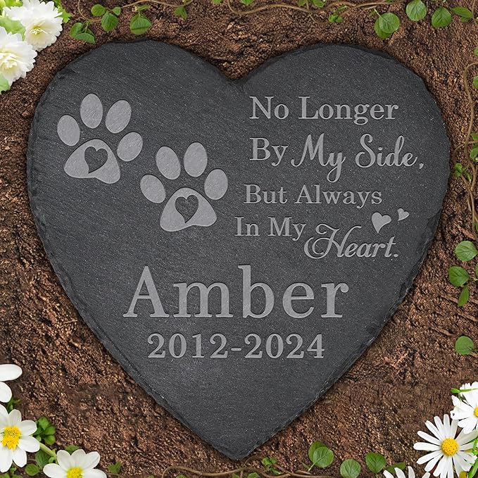 Pet Memorial Stone Pet Headstone - Memorial Gifts for Pet - Loss of a Pet - Pet Memorial Stone - Pet Loss Gifts (Heart-Shaped)