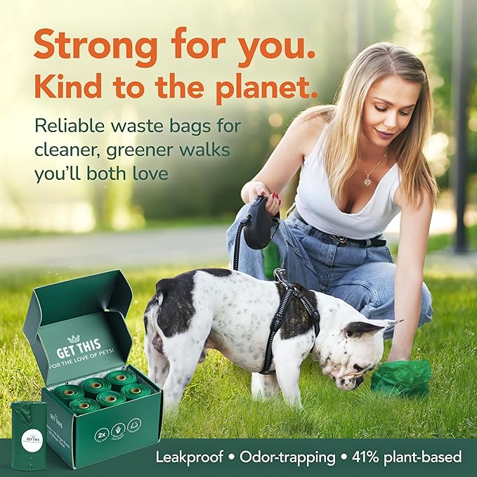 Biodegradable Dog Poop Bag - 180 Dog Waste Bags Total, Leakproof & Odor-Trapping, Durable Doggy Waste Bags - 12 Rolls (15 Pet Poop Bags Per Roll), 13x9" Environment-friendly Potty Bags