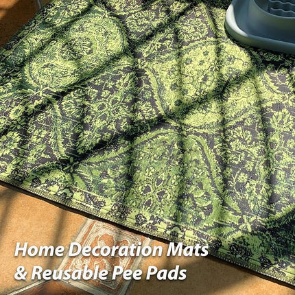 nunubaby 2PACK Washable Pee Pads for Dogs, Stylish, Non-Slip and Leak-Proof Pee Pads. Reusable Potty Pads for Dogs for Crates and Floors.(Green/Multi, 72" x72")