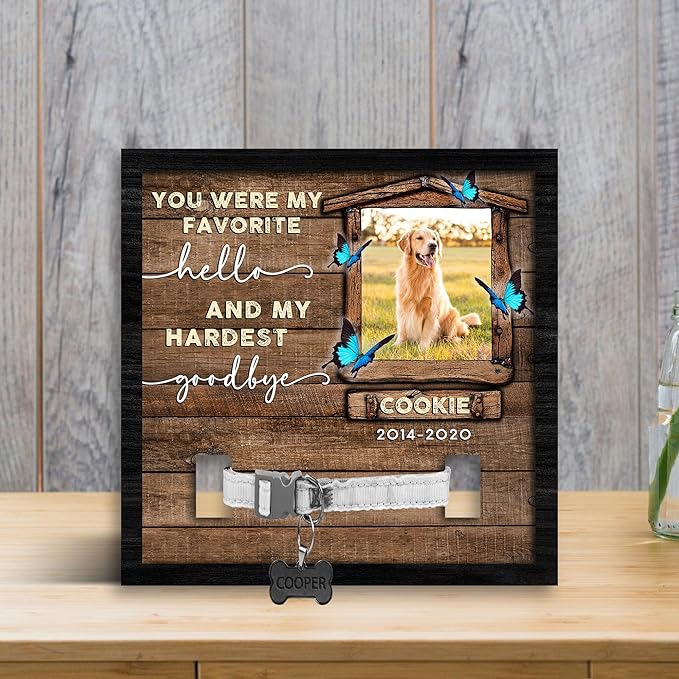 Nazenti Personalized Dog Memorial Picture Frame, Pet Loss Gift, Custom Sympathy Gifts for Loss of Dog, Pet Memorial Frame with Collar Holder, Dogs Sign Bereavement Gifts, Cat Condolences Gift