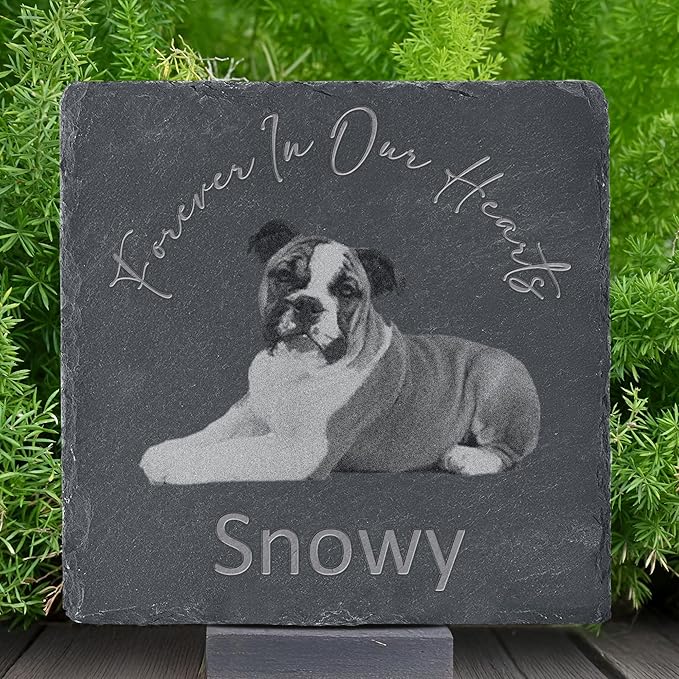 Pet Memorial Stone with Photo, Dog Memorial Gifts for Loss of Dog, Personalized Pet Memorial Gifts, Pet Loss Gift - Forever in Our Hearts（Square）