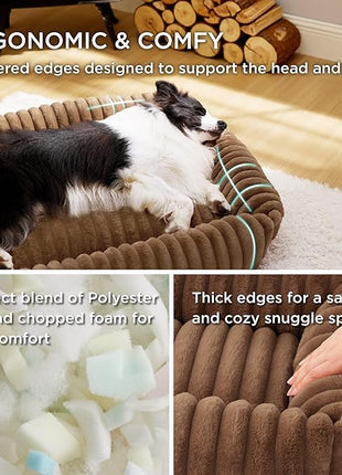 Bedsure Cute Dog Bed for Small Dogs & Cats - Washable Furry Puppy Beds, Rectangle Orthopedic Corduroy Fleece Pet Beds with Removable Zipper Cover, 20x19x6inches, Camel Brown