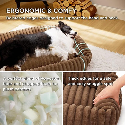 Bedsure Cute Dog Bed for Small Dogs & Cats - Washable Furry Puppy Beds, Rectangle Orthopedic Corduroy Fleece Pet Beds with Removable Zipper Cover, 20x19x6inches, Camel Brown