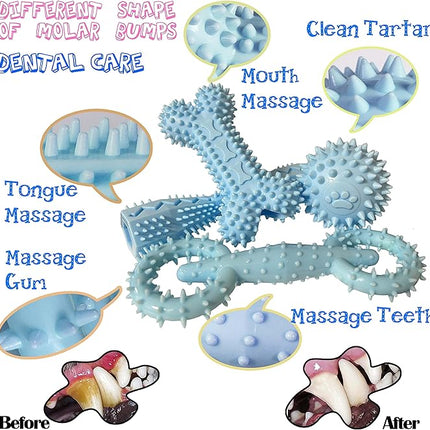 4 Pack Puppy Teething Toys 0-6 Months Puppy Chew Toys for Teething Cute Small Dog Toy Soft Rubber Toy for Puppies(Blue)