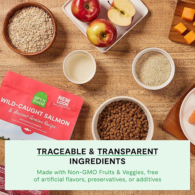 Open Farm, Ancient Grains Dry Dog Food, Protein-Rich & Nutrient Dense, 90% Animal Protein Mixed with Non-GMO Fruits, Veggies and Superfoods, Farmer's Table Pork Recipe, 4lb Bag