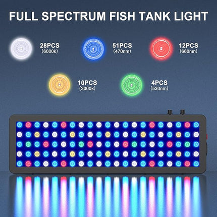 WILLS Full Spectrum Aquarium Light, Reef Lights for Coral with Dual Dimmable Channels, 105 Premium SMD Chips, Daisy Chain Design, Hanging Saltwater Fish Tank Light for SPS/LPS Coral Reef (300W/Black)