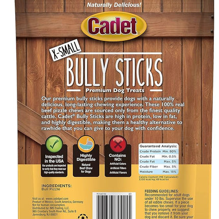 Cadet Bully Sticks for Extra-Small Dogs, All-Natural Beef Pizzle, Rawhide-Free Long-Lasting Dog Chews for Aggressive Chewers, 8 oz