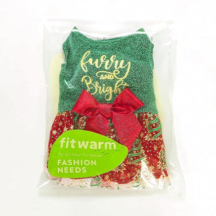 Fitwarm Sparkly Dog Christmas Outfit, Tulle Dress, Winter Clothes for Small Dogs, Christmas Tree Outfit, Red, Green, Golden, XS