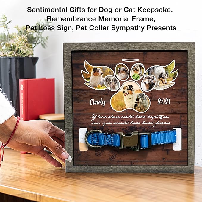 Personalized Dog Picture Frame Collar Keepsake Bereavement Gift Wood Frame Deceased Pet Memorial Frames Grieving Pet Passing Away Picture Upload Meaningful Quotes Keepsakes