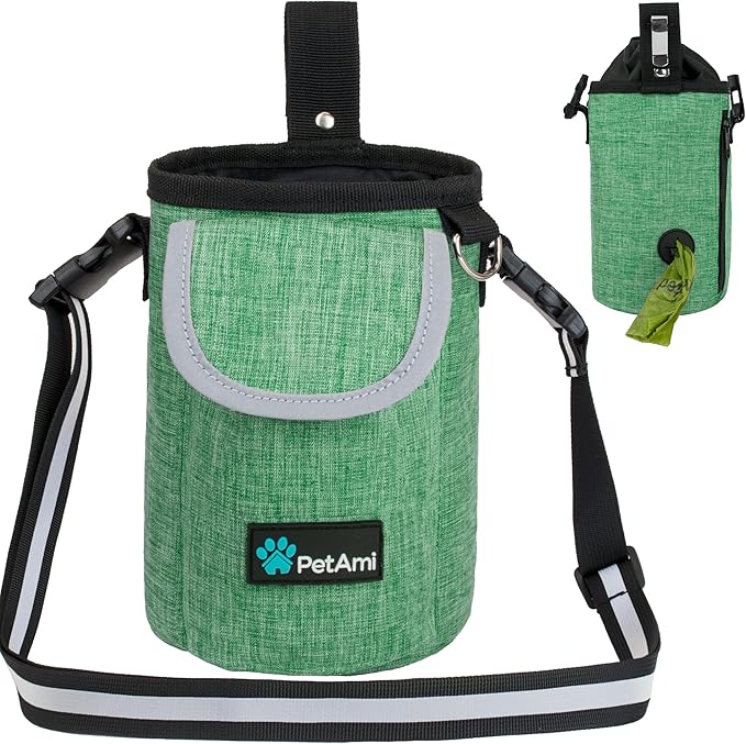 PetAmi Dog Treat Pouch, Large Pet Training Treat Pouch with Pocket, Dog Trainer Essentials Supply Holder with Poop Bag Dispenser, Training Bag for Kibbles Toys, 3 Ways to Wear (Green)