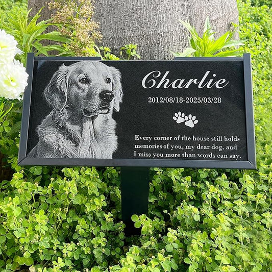 Personalized Engraved Pet Memorial Stone - Custom Granite Grave Marker for Dogs, Cats - Heartfelt Outdoor Garden Tombstone with Photo, In Loving Memory Keepsake Gift for Loss of Beloved Dog or Cat