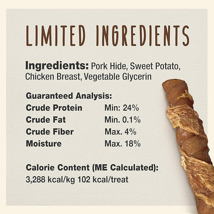 Cadet Gourmet Triple Chews Long-Lasting Pork Hide Sticks with Sweet Potato and Chicken, Healthy Dog Treats for Small & Large Dogs, 6 Count (Pack of 2)