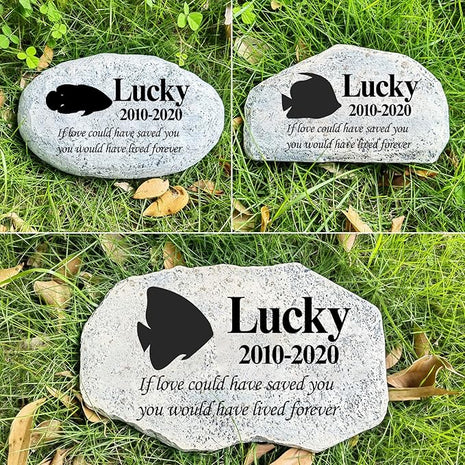 Zatanmulo Personalized Pet Memorial Stone, Garden Memorial Stone Personalized, Fish Headstone, Fish Tombstone, Memorial Plaque Outdoor, Garden Stepping Stone (Fish)