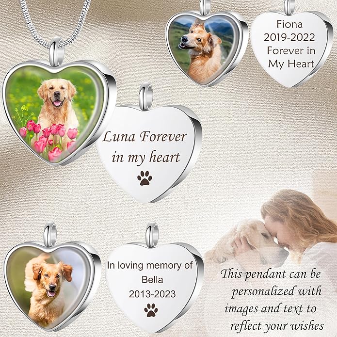 Fanery Sue Pet Ashes Necklace Cremation Jewelry Personalized Picture&Quote Memorial Gifts for Loss of Dog/Cat Urn Necklaces Pets Loss Sympathy Gift Keepsake for Women