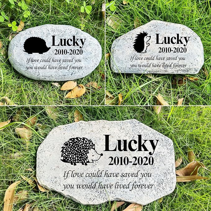 Zatanmulo Personalized Pet Memorial Stone, Garden Memorial Stone Personalized, Hedgehog Headstone, Hedgehog Tombstone, Memorial Plaque Outdoor, Garden Stepping Stone (Hedgehog)