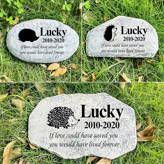 Zatanmulo Personalized Pet Memorial Stone, Garden Memorial Stone Personalized, Hedgehog Headstone, Hedgehog Tombstone, Memorial Plaque Outdoor, Garden Stepping Stone (Hedgehog)