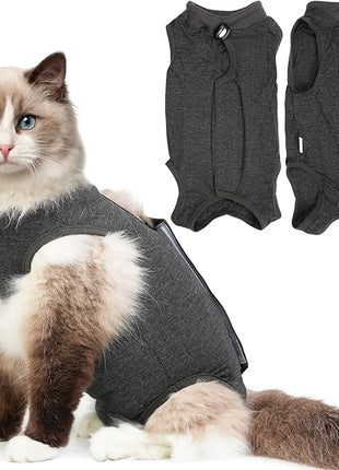 Cat Recovery Suit for Spay Abdominal Wounds, Kitten Onesie Bodysuit for Cats After Surgery, Cat Surgery Recovery Suit Female Cone of Shame Alternative for Cats Anti Licking (Dark Grey,S)