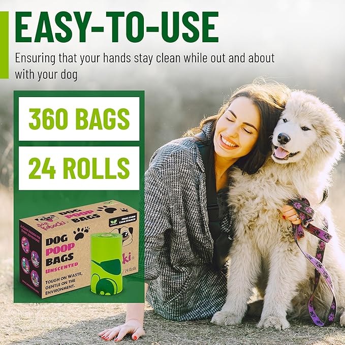 Dog Poop Bags – Extra Strong, Leak-Proof, Unscented, 360 Count (24 Rolls), 9x13 Inches, Corn Starch-Based