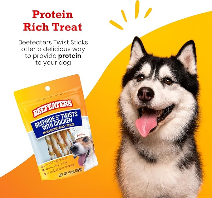 Beefeaters Beefhide 5in Twist with Real Chicken – Protein-Rich Dog Treats for Clean Teeth, Ideal for Training & All Dog Sizes