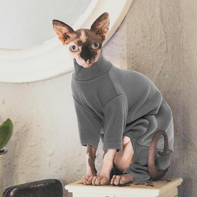 ROZKITCH Hairless Cat Sweater, Breathable Soft Jumpers for Sphynx Only, Coat with Four Legs, Warm Sweater T-Shirt Cat Pajamas Jumpsuit Vest Cornish Rex, Devon Rex, Peterbald Grey S