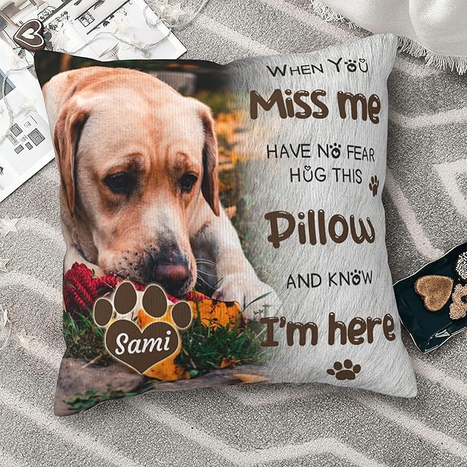 Funnylife Personalized Pet Memorial Throw Pillow with Photo Pet Memorial Gifts for Dogs Cats Loss of Dog Sympathy Gift Dog Bereavement Remembrance Picture Pillow