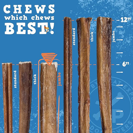 Jack&Pup 6 Inch Jumbo Bully Sticks for Dogs (3 Pack) Single Ingredient Dog Bully Sticks for Large Dogs and Aggressive Chewers