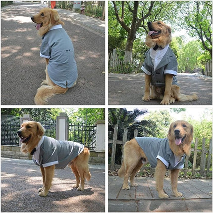 Lovelonglong Bulldog Costume Dog Suit Formal Tuxedo with Black Bow Tie Wedding Clothes for Pugs/French Bulldog/English Bulldog/American Pit Bull Gray B-XL