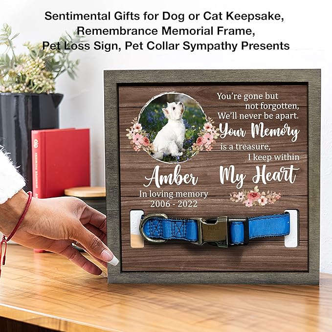 Personalized Pet Loss Gifts Dog Picture Collar Frame Pet Remembrance Memorial Memorial Frames for Pictures Sympathy Gifts Keepsake BereavementFunerary Decor Wall