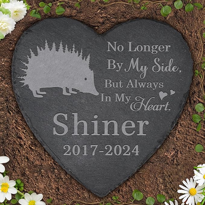 Pet Memorial Stone Hedgehog - Hedgehog Headstone - Hedgehog Memorial Stone - Hedgehog Memorial Gifts - Loss of a Hedgehog - Hedgehog Loss Gifts (Heart-Shaped)