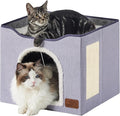 Bedsure Cat Beds for Indoor Cats - Large Cat Cave for Pet Cat House with Fluffy Ball Hanging and Scratch Pad, Foldable Cat Hideaway, 16.5x16.5x13 inches, Cloud Purple