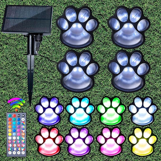 Obrecis Solar Paw Print Lights for Pet Memorial Gifts, 34 Colors Changing Outdoor Dog Print Lights with Remote, Set of 4 Waterproof Cat Paw Keepsake for Pet Remembrance Gift, Pet Loss Sympathy Gifts