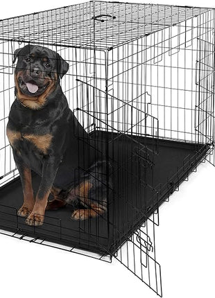 CAPHAUS Foldable Dog Crate Wire Metal Kennel w/Leak-Proof Pan & Protecting Feet & Divider Panel, Small, Medium & Large Indoor Cage, 48” w/Single or Double Doors