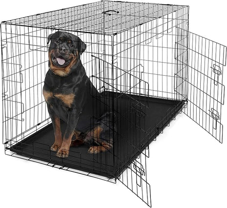 CAPHAUS Foldable Dog Crate Wire Metal Kennel w/Leak-Proof Pan & Protecting Feet & Divider Panel, Small, Medium & Large Indoor Cage, 48” w/Single or Double Doors