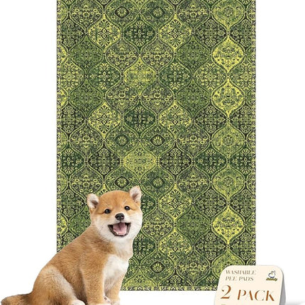 nunubaby Washable Pee Pads for Dogs, Stylish, Non-Slip and Leak-Proof Pee Pads. Reusable Potty Pads for Dogs for Crates and Floors.(Green/Multi, 24" x36" )