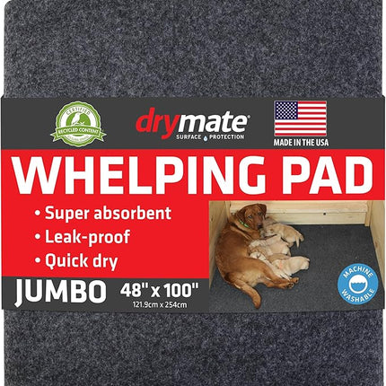 Drymate Jumbo Whelping Box Liner Mat, Machine Washable, Super Absorbent, Waterproof, Quick Dry, Slip-Resistant, Reusable Dog Puppy Pee Pads for Training, Housebreaking, Incontinence (USA Made)(48x100)