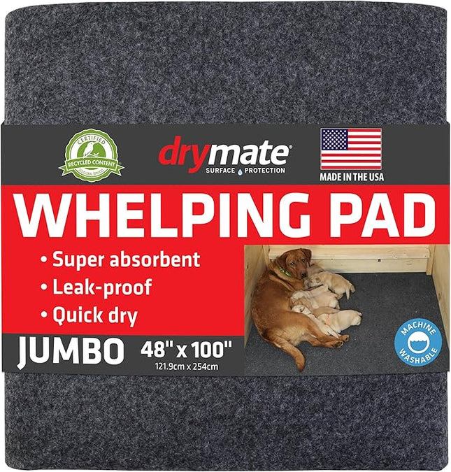 Drymate Jumbo Whelping Box Liner Mat, Machine Washable, Super Absorbent, Waterproof, Quick Dry, Slip-Resistant, Reusable Dog Puppy Pee Pads for Training, Housebreaking, Incontinence (USA Made)(48x100)