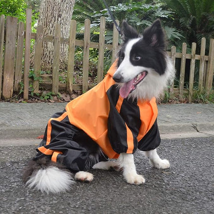 Lovelonglong Border Collie Dog Hooded Raincoat, Rain Jacket Poncho Waterproof Clothes with Hood Breathable 4 Feet Four Legs Rain Coats for Large Dogs Orange L-M+