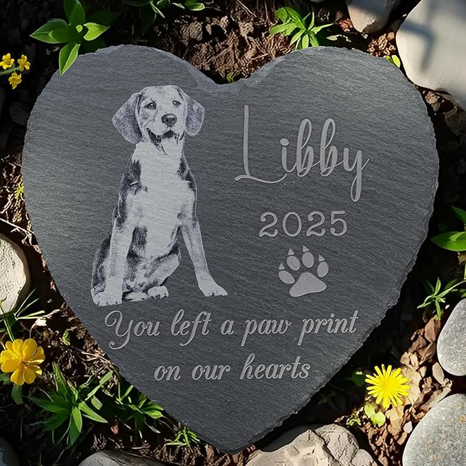 Pet Memorial Stone, Dog Memorial Stone, Dog Memorial Gifts for Loss of Dog, Pet Memorial Gifts, Loss of Pet Sympathy Gift, in Loving Memory Pet - Paw Prints on Our Hearts - Heart Shaped