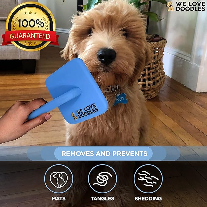Slicker Brush for Dogs & Cleaner, Dog Grooming Supplies - Best Doodle & Poodle Brush for Long Haired Dogs - Goldendoodle Long Pin Detangler For Dematting