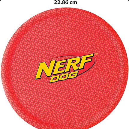 Nerf Dog Nylon Flyer Dog Toy, Flying Disc, Lightweight, Durable and Water Resistant, Great for Beach and Pool, 9 inch diameter, for Medium/Large Breeds, Single Unit, Red