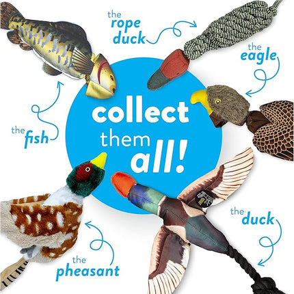 Spunky pup Fly & Fetch Plush Eagle Dog Toy | Interactive 100 ft Sling Shot Launcher with Built-In Bungee | Pull Back & Release | Durable Construction | Ballistic Fabric | Floats | For Medium Breeds