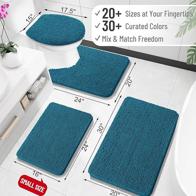 OLANLY Toilet Rugs U-Shaped 24x20, Extra Soft Absorbent Chenille Contour Bathroom Rugs for Toilet, Dry Quickly, Machine Washable, Non-Slip Bath Mat, Peacock Blue