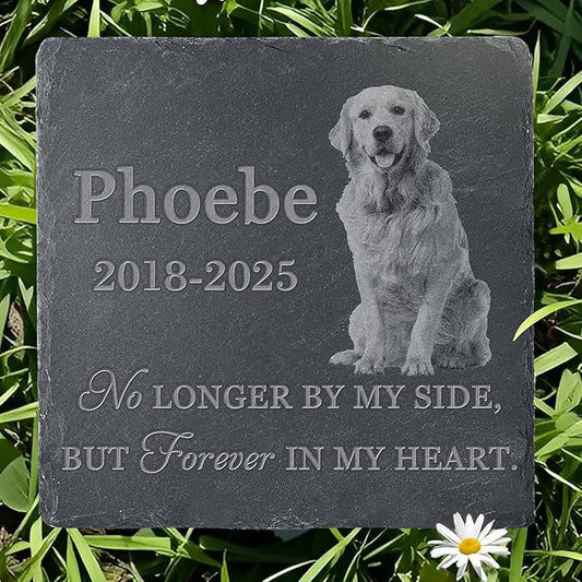 Pet Memorial Stone with Photo, Dog Memorial Gifts for Loss of Dog, Personalized Pet Memorial Gifts, Pet Loss Gift - Forever in My Heart（Square）