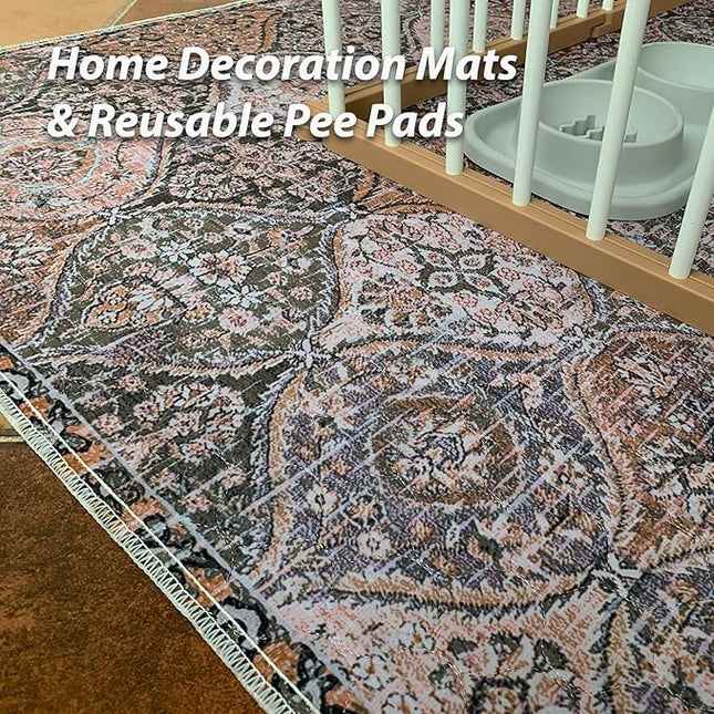 nunubaby Washable Pee Pads for Dogs, Stylish, Non-Slip and Leak-Proof Pee Pads. Reusable Potty Pads for Dogs for Crates and Floors.(Brown/Multi, 36" x72" )