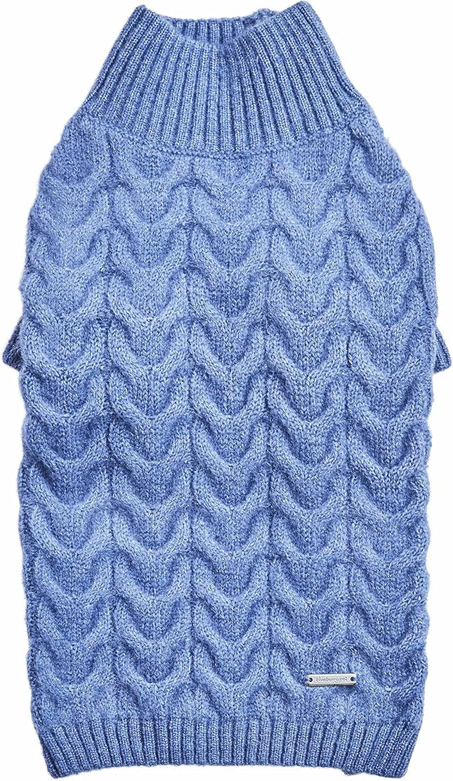 Blueberry Pet Classic Fuzzy Textured Knit Pullover Turtle-Neck Dog Sweater in Heather Blue, Back Length 16", Pack of 1 Clothes for Dogs